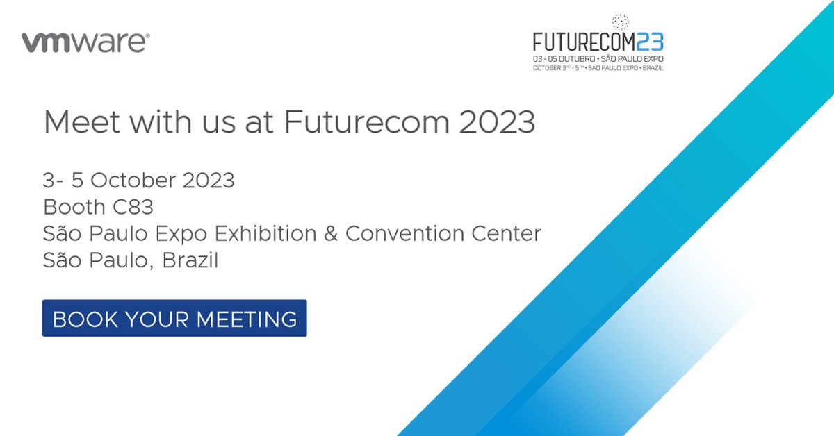 VMWTelcoCloud's tweet photo. Meet with us at #Futurecom23 in Brazil October 3-5! 🎉

Book a meeting with our experts and stop by booth C83 to learn more about network modernization: https://t.co/B4aZf0K1wT https://t.co/LaDZJGqTYV