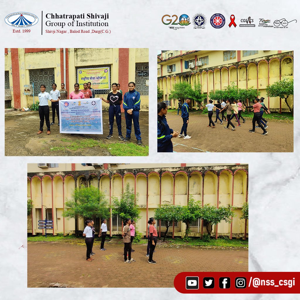 CsitNss's tweet photo. Jai Hind 🇮🇳
On 21st September 2023, University level selection for Pre Republic Day Camp Parade was held at Kalayan Post Graduate College, Bhilai in which Preksha Deshmukh (CSE 7th sem) was represented NSS-CSGI unit.
#nsschhattisgarh
#nsscsvtu #nsscsgi #prerdcamp https://t.co/zDzieWle0a