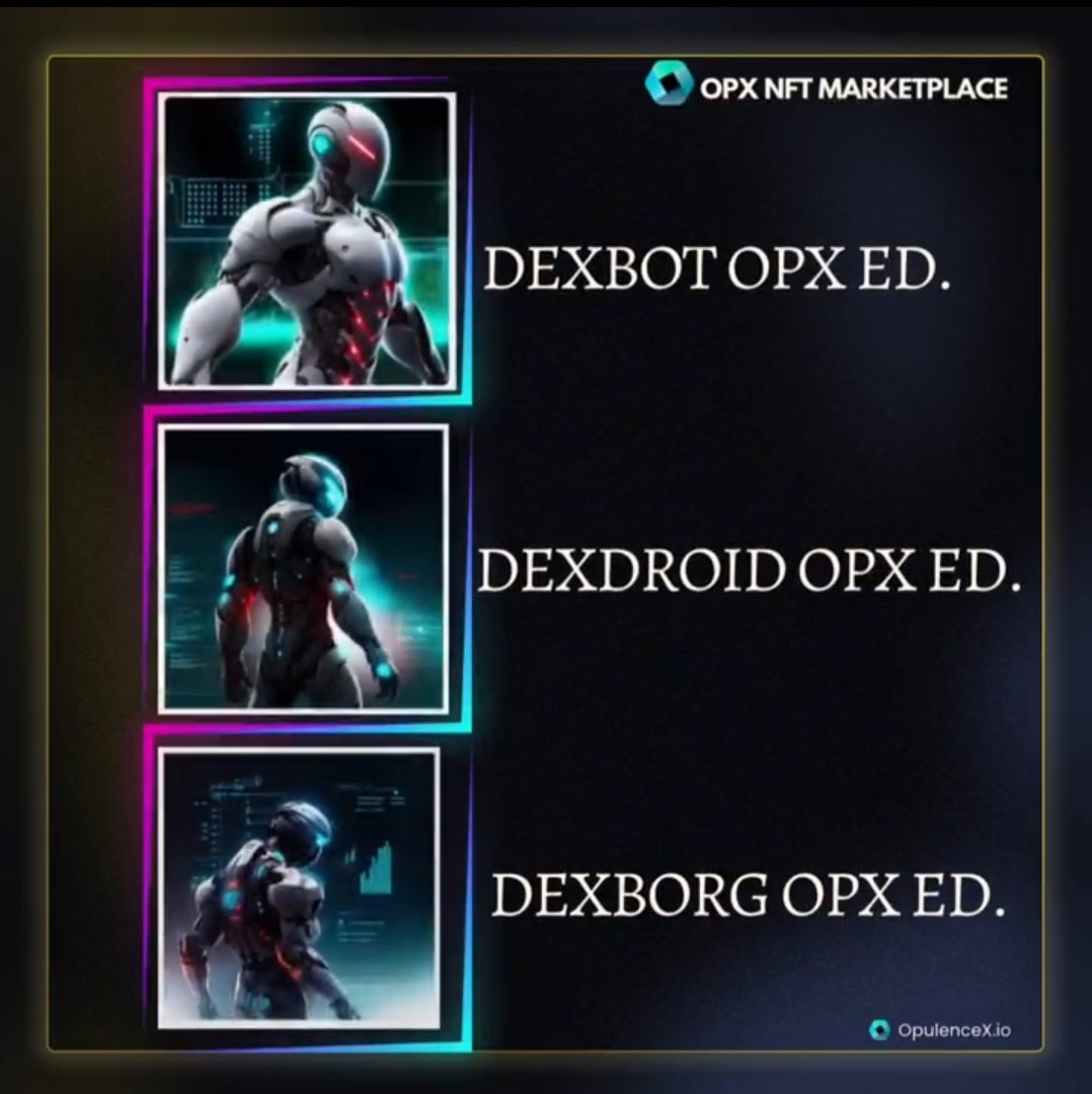 maze02469's tweet image. 🚨#NFTCollection up for sale 🚨

" #DEXmachine OPX Editon " These amazing #NFTs are created by @SwisstechToken and grant you access to the automated trading machine (Dexmachine)

Grab one of these Trading Bots, and let them do all the hard for you 💯🔥

#OPXMarketplace #OpulArtS