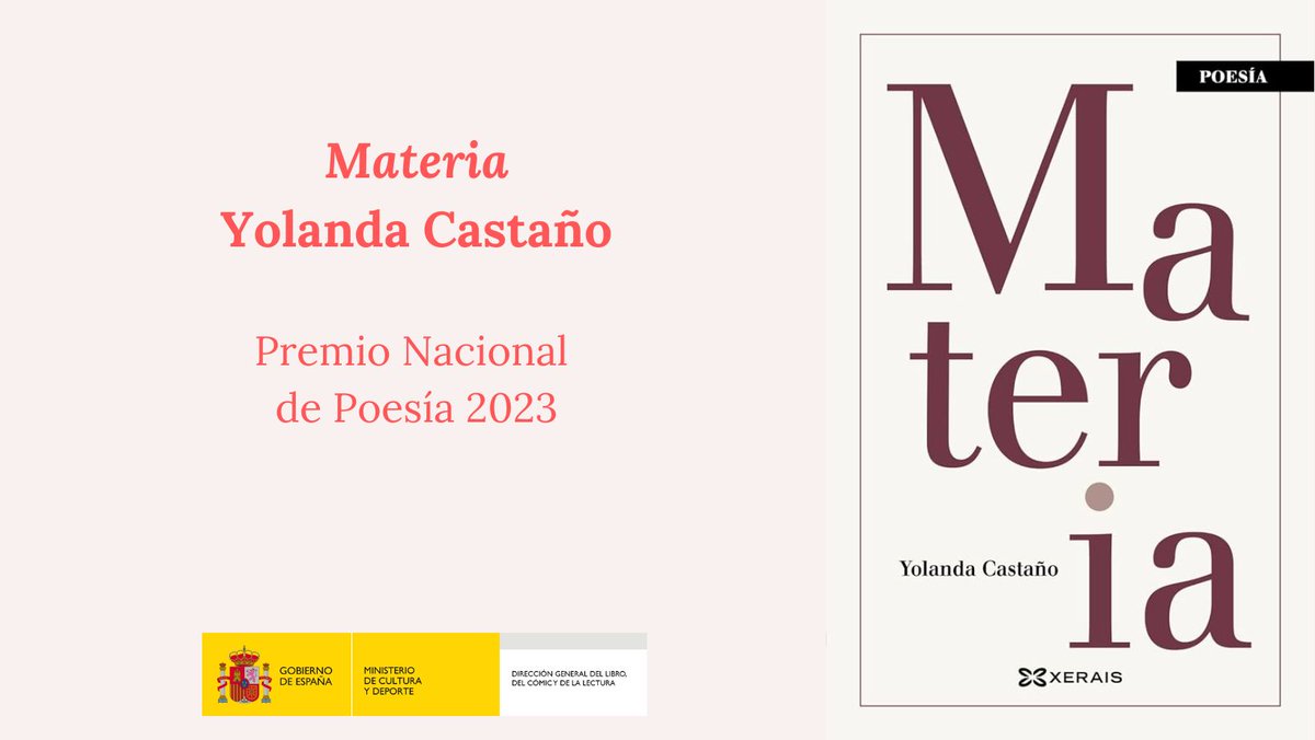 🗞️Yolanda Castaño ha sido distinguida con el #PremioNacional de #Poesía que concede el <a href="/culturagob/">Ministerio de Cultura</a> por "Materia" (<a href="/Xerais/">Xerais</a>), una obra que explora, de forma no complaciente, temas como la maternidad, la familia y las costumbres⤵️     culturaydeporte.gob.es/actualidad/202…