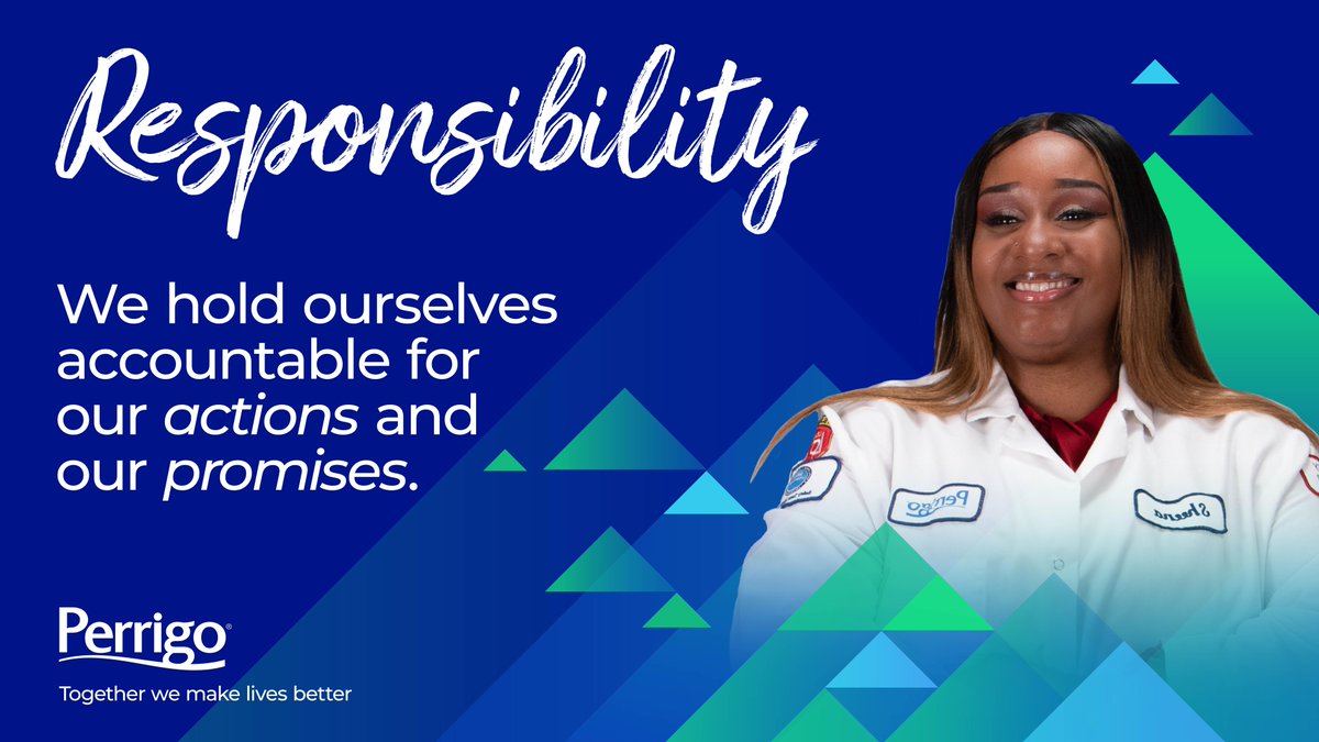 PerrigoCompany's tweet photo. Our core values drive how we make decisions. Responsibility keeps our promises and ensures that we hold ourselves accountable for our actions. 

Find out more about us!
https://t.co/7dloSMP8rR

#weareperrigo https://t.co/R8NhXesEk9