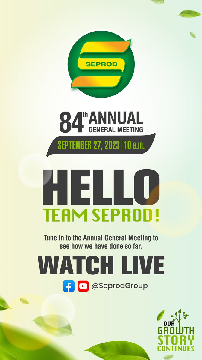 Today is the day! Seprod’s 84th Annual General Meeting starts today at 10am! Still haven’t registered? Click the link here iteneri.com/seprod/event/s… to do so and watch along LIVE on our Facebook page or YouTube channel @seprodgroup as “Our Growth Story Continues”!