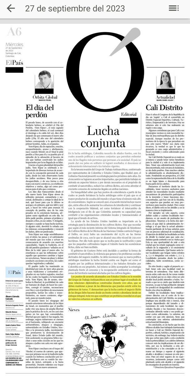 David_Millan_O's tweet photo. Comparto la opinión de María Isabel Ulloa (@MariaIUlloa), directora de @ProPacificoOrg, en @elpaiscali de hoy. Con la precisión que el Área metropolitana del Suroccidente -AMSO- no riñe con #CaliDistrito, pues la primera es un esquema asociativo y el segundo es ordenamiento local https://t.co/G6sa2iuuJF