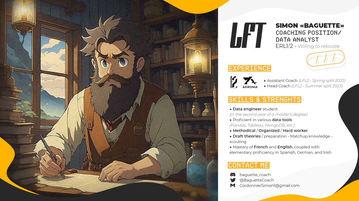 I'm still contracted to <a href="/TeamAkroma/">Akroma</a>, but they have allowed me to explore my options !

I am looking for a 𝗖𝗼𝗮𝗰𝗵𝗶𝗻𝗴 𝗣𝗼𝘀𝗶𝘁𝗶𝗼𝗻 in any major 𝗘𝗥𝗟𝟭/𝟮.

🔁&amp;❤️are welcomed !
Refs : <a href="/justjon_lol/">just jon</a> <a href="/Kasing/">Raymond Tsang</a>