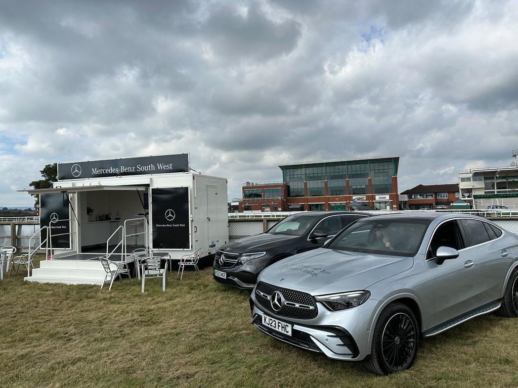 Mercedes-Benz South West use one of our smaller, new design of trailers - built in house, with the white powder coating finish and built in stage area 🖤