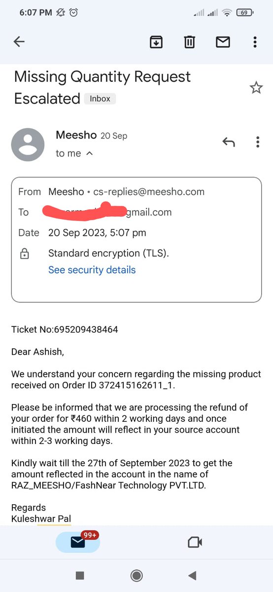trehanashish's tweet photo. @meesho_support The order was delivered on 20th September and on the same day I had raised the concern of missing quantity and your support acknowledged and committed via email (refer attached screenshot) that the refund will be processed in 2 working days. https://t.co/6EvY2PCtXF