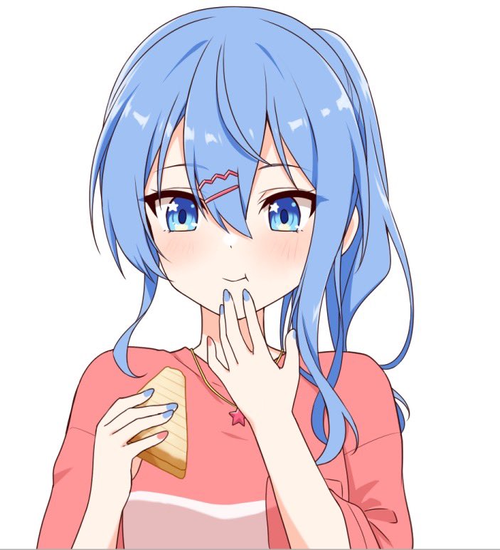 hoshimachi suisei 1girl blue hair blue eyes solo eating food star (symbol)  illustration images