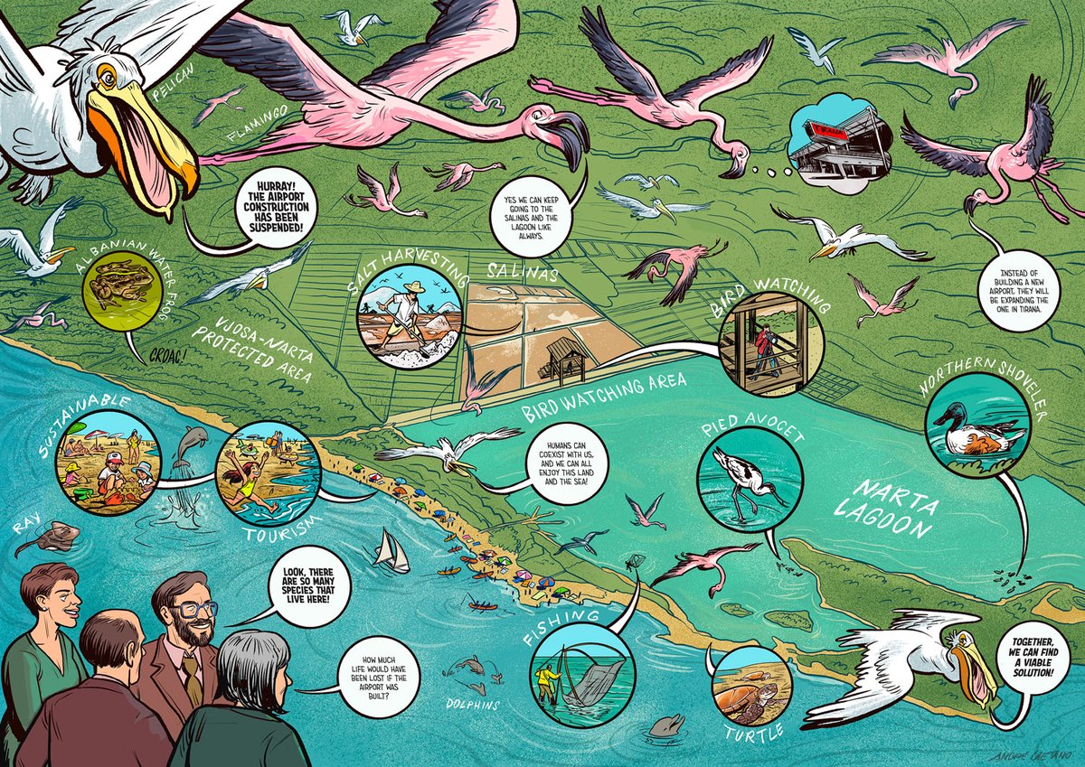 André Caetano (@andreillustrate) on Twitter photo I was commissioned by the <a href="/WetlandAlliance/">The Mediterranean Alliance for Wetlands</a>, to illustrate an infographic showing a negative Vision and a positive vision of building an airport at the core of the Vjosa-Narta protected landscape in Albania.
Read more here: tinyurl.com/35jdmr4y I was commissioned by the <a href="/WetlandAlliance/">The Mediterranean Alliance for Wetlands</a>, to illustrate an infographic showing a negative Vision and a positive vision of building an airport at the core of the Vjosa-Narta protected landscape in Albania.
Read more here: tinyurl.com/35jdmr4y
