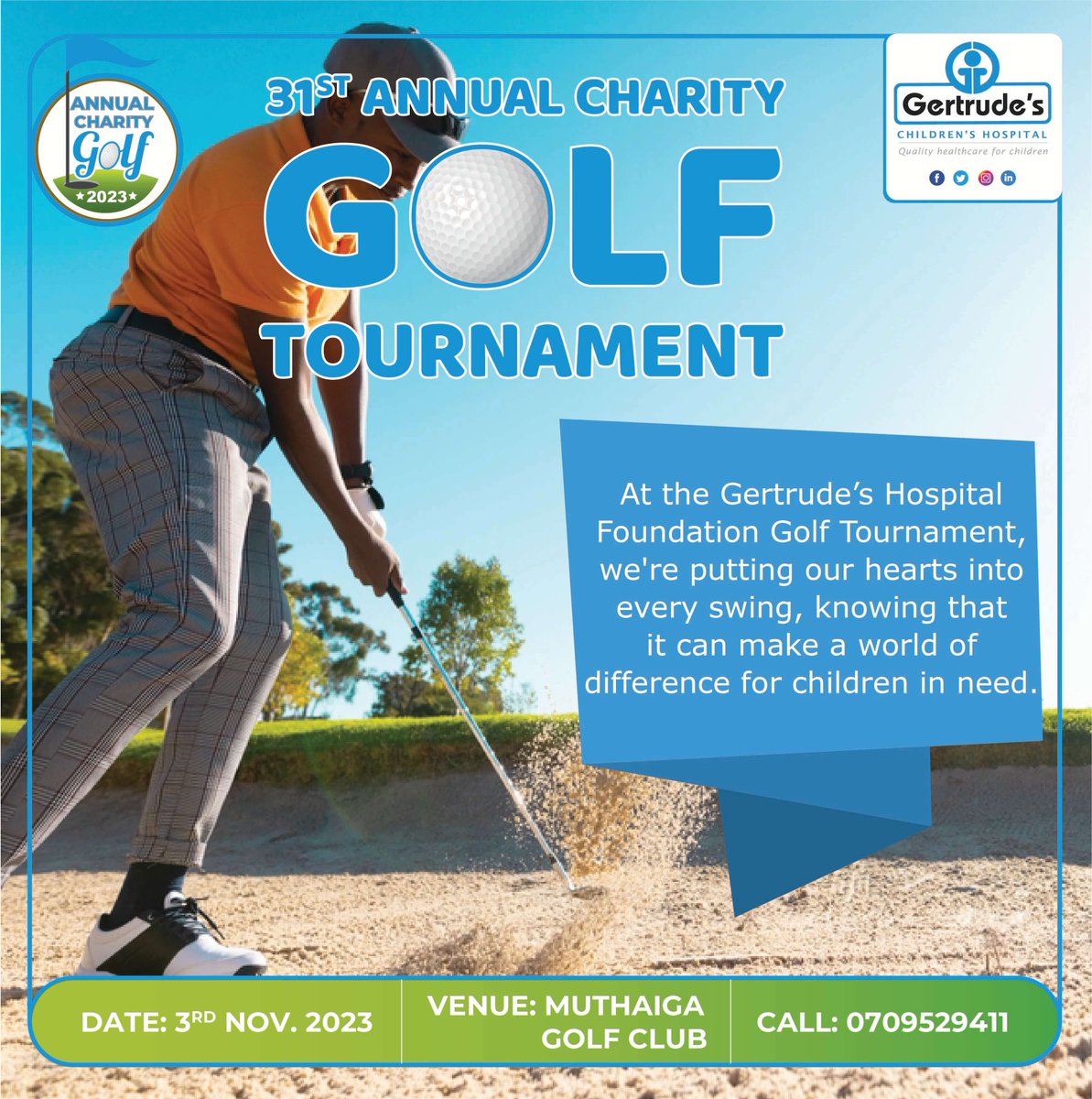 Every swing, putt, and moment on the course counts in fighting childhood cancer. Join us on November 3rd to be a part of this heartwarming journey. 💛🏌️‍♀️ #GertrudesGolfTournament2023 #GertrudesKe #UlizaDaktari
