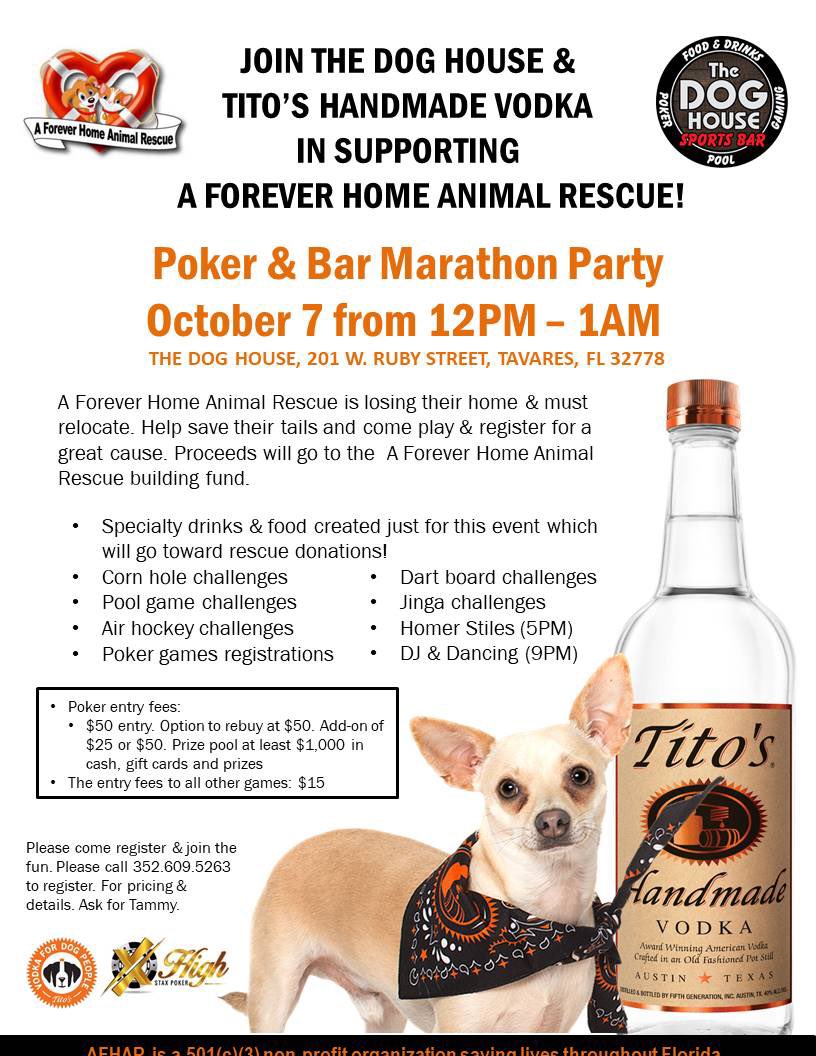 AfharCo's tweet photo. Hey if you live in Fl. Come on by on Oct. 7th. Food, Games, &amp; drinks! All for the dogs current &amp; future. Fundraiser at the Tavares Dog House sports Bar. See you there 12p  we must find a new home immediately! Thank you!  https://t.co/fgdAvNjiYt to donate! https://t.co/pdbTeuxeys