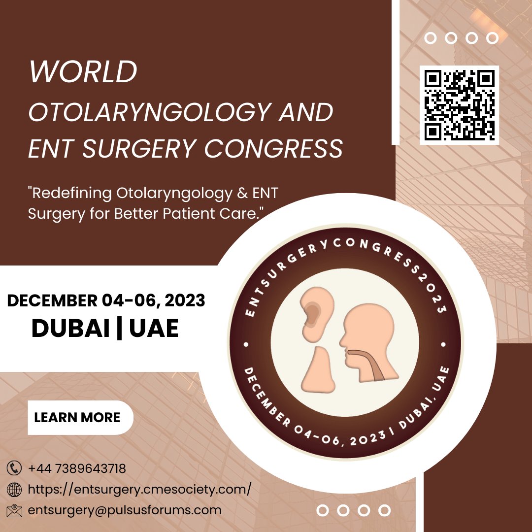 📢Innovation meets #ENT expertise in #Dubai this #December🔬

🌎Join us at the World #Otolaryngology and #ENTSurgery Congress✨

🗓️Dec 4-6, 2023
🔗rb.gy/8vdbf

#Registernow #otolaryngologist #entresearch