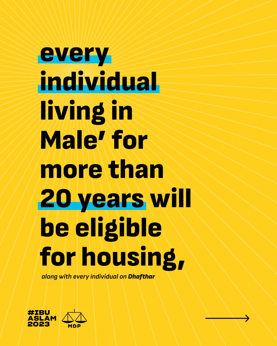 MDPYouth's tweet photo. 🏡 Housing updates: 

✅ Housing now available for people who lived 20+ years in Malé &amp; Dhafthar.

✅ Council housing for the vulnerable.

✅ Special housing finance bank.

✅Affordable youth co-living/studios.

And more++++

3️⃣✅
#IbuAslam2023 
#UfaaveriAmaanRaajje 
#VoteMDP https://t.co/aVuT52L2Gb