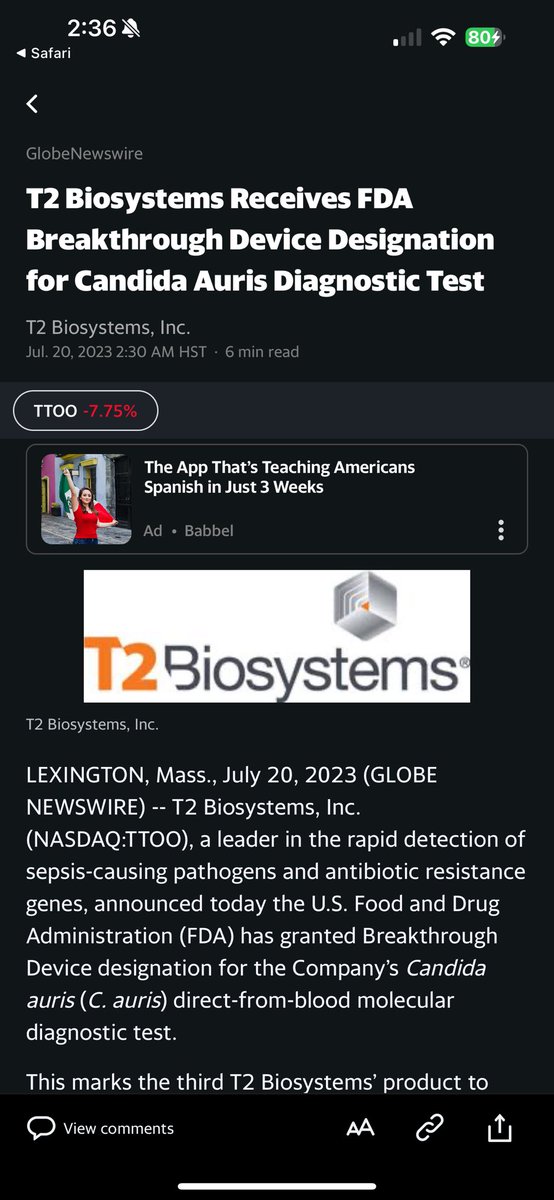 TacticalTrades's tweet photo. $TTOO @T2Bio Feel like everyone’s already forgotten about the 2nd panel awaiting clearance that has been right following behind the Biothreat Panel. Already deemed breakthrough designation for acceleration in clearance. #TTOO SHARE POST! https://t.co/kMXBk0oeUJ