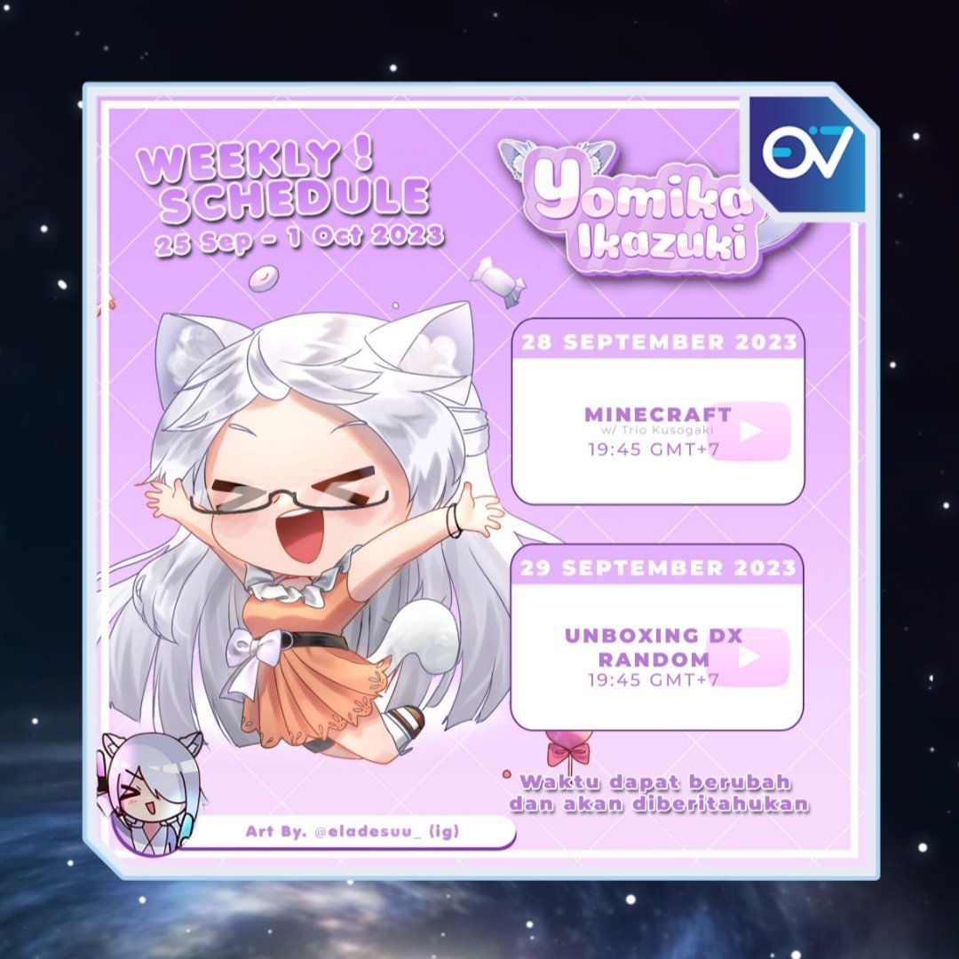 EternityVirtual's tweet photo. 〔 SCHEDULE 〕
Jadwal stream @IkazukiYomika untuk minggu ini!
Jangan sampai ketinggalan ya!
🗓 25 September - 1 Oktober 2023
#YomikaIkazuki #EternityVirtual #VtuberID https://t.co/0DjBQlpqxT