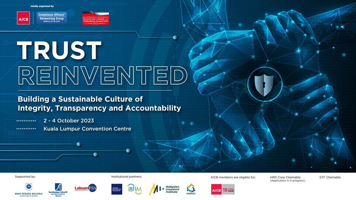 Attending the IFCTF 2023 in KL next week? So are we 🇲🇾 This unmissable yearly event is organised by the Asian Institute of Chartered Bankers &amp; its Compliance Officers’ Networking Group (CONG). The main theme of this 13th edition is #trust. Discover more: kycl.io/48tiC2V