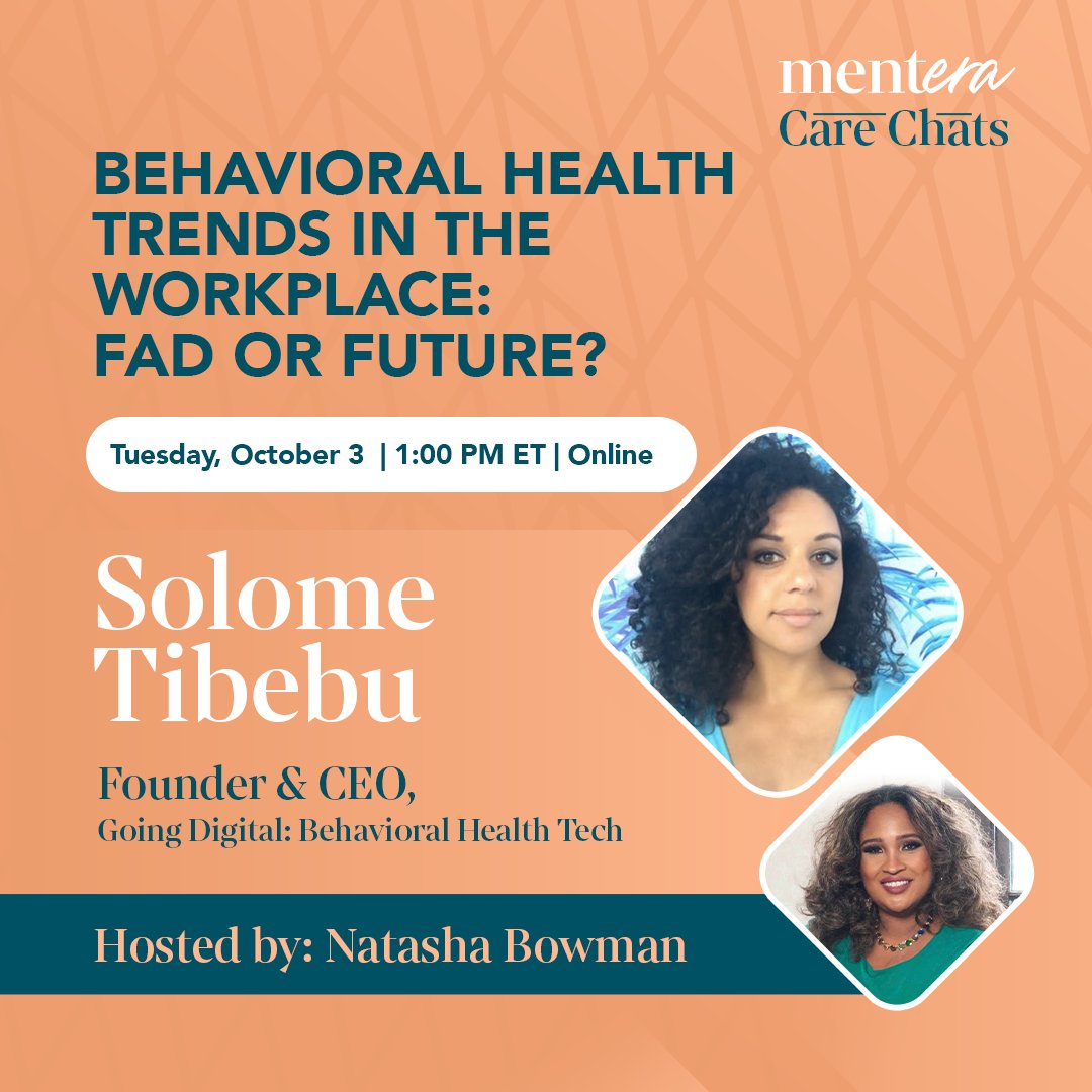 JoinMentera's tweet image. Join us on October 3 at 1:00 PM ET for a game-changing webinar with Solome Tibebu, Founder &amp;amp; CEO of Going Digital: Behavioral Health Tech. Discover the latest trends and innovations in workplace mental health when you register today: hubs.ly/Q022xD9B0 #hreducation