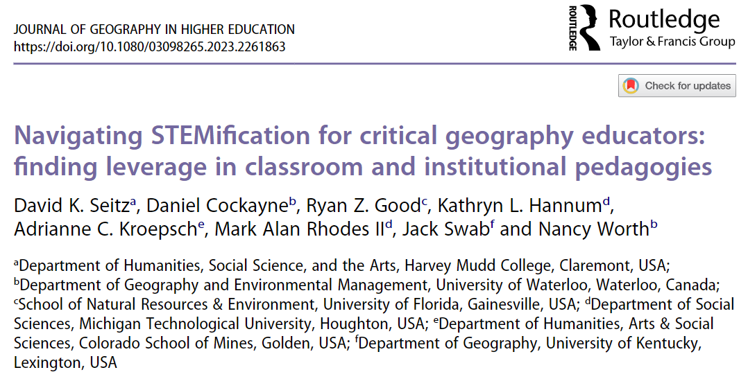 Mark Rhodes (@cartomark) on Twitter photo First time working with the chaos that is 8 folks from 6 institutions on 1 project. But so great to see it out in <a href="/JGHE_Journal/">Journal of Geography in Higher Education (JGHE)</a> highlighting challenges and opportunities that many face at Mining/Tech/STEM schools. Let me know if you need access to a copy. First time working with the chaos that is 8 folks from 6 institutions on 1 project. But so great to see it out in <a href="/JGHE_Journal/">Journal of Geography in Higher Education (JGHE)</a> highlighting challenges and opportunities that many face at Mining/Tech/STEM schools. Let me know if you need access to a copy.