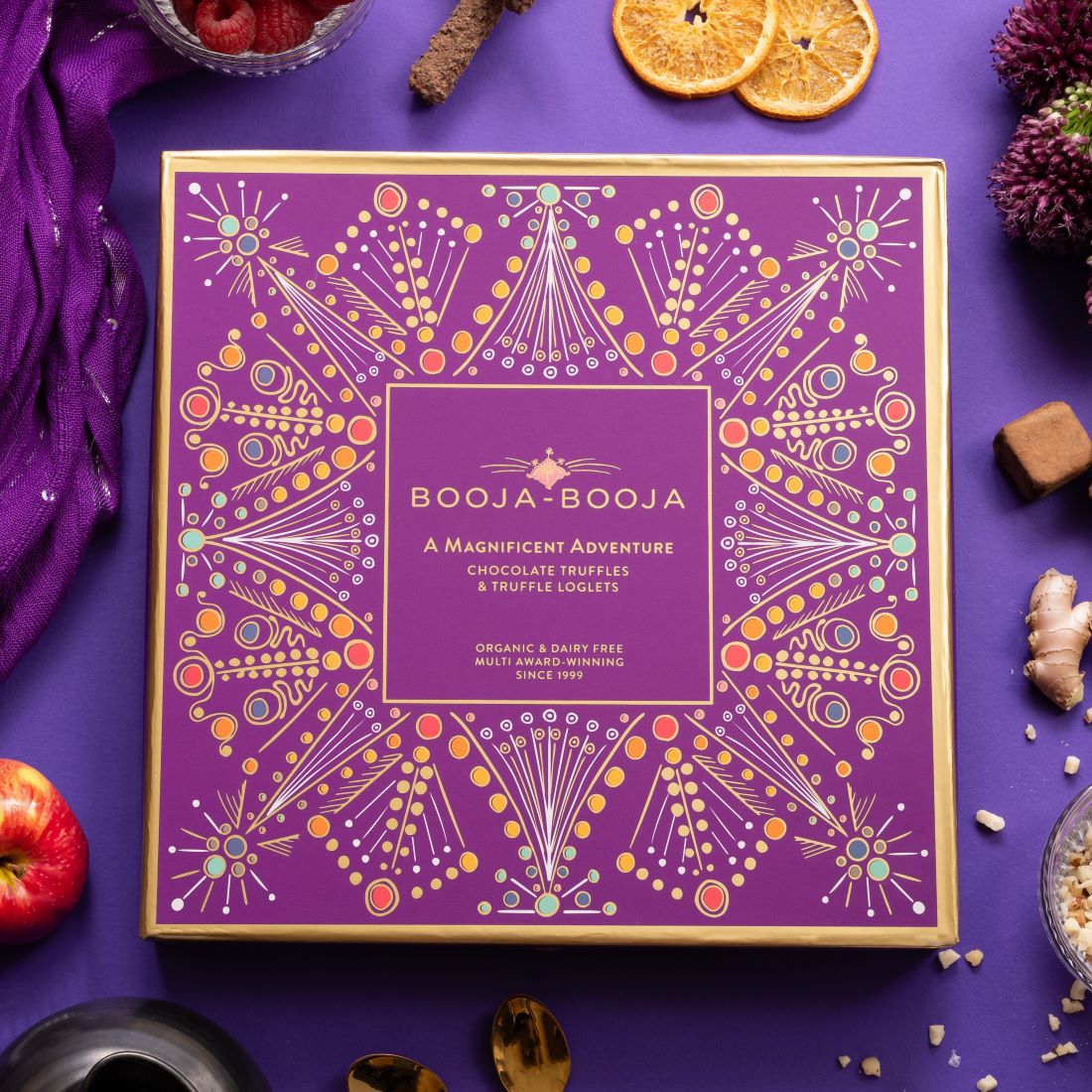 Chewy yumminess meets gently spiced fruitiness in our #new Gingered Toffee Apple truffle. Find these Chocolate Truffle Loglets in our selection boxes The Magnificent Adventure, The Grand Adventure and Gourmet Selections No. 1 & No. 2 #BoojaBooja #Vegan #Organic #OrganicSeptember