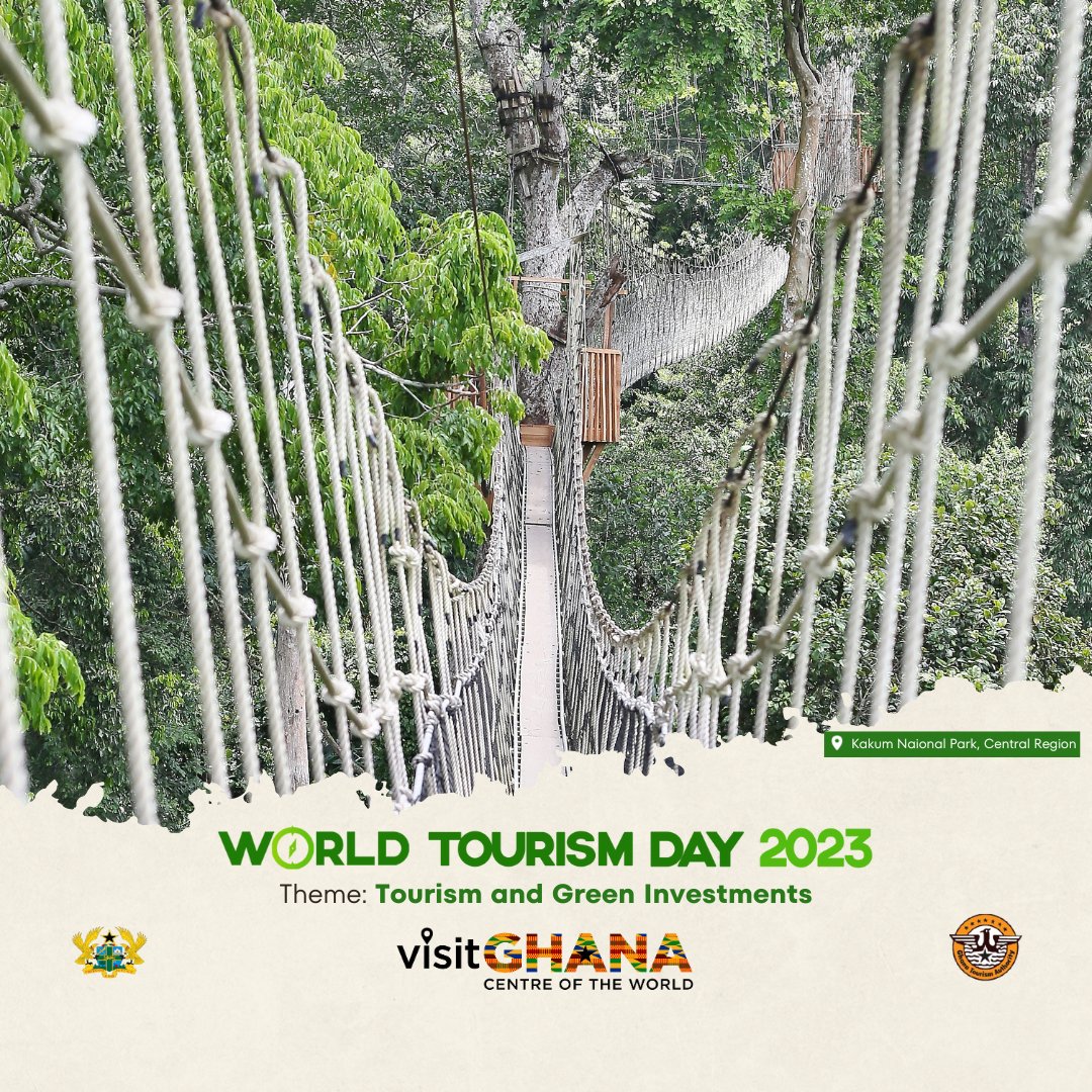 Share the Beauty of your favorite ecotourism site telling us about experiences that travelers can enjoy.
Visit Kakum National Park to learn more about the power of Green Investments.
More: visitghana.com/attractions/ka…
#WorldTourismDay2023 #WTD2023
#WTD 🥳🌍Happy #WorldTourismDay!