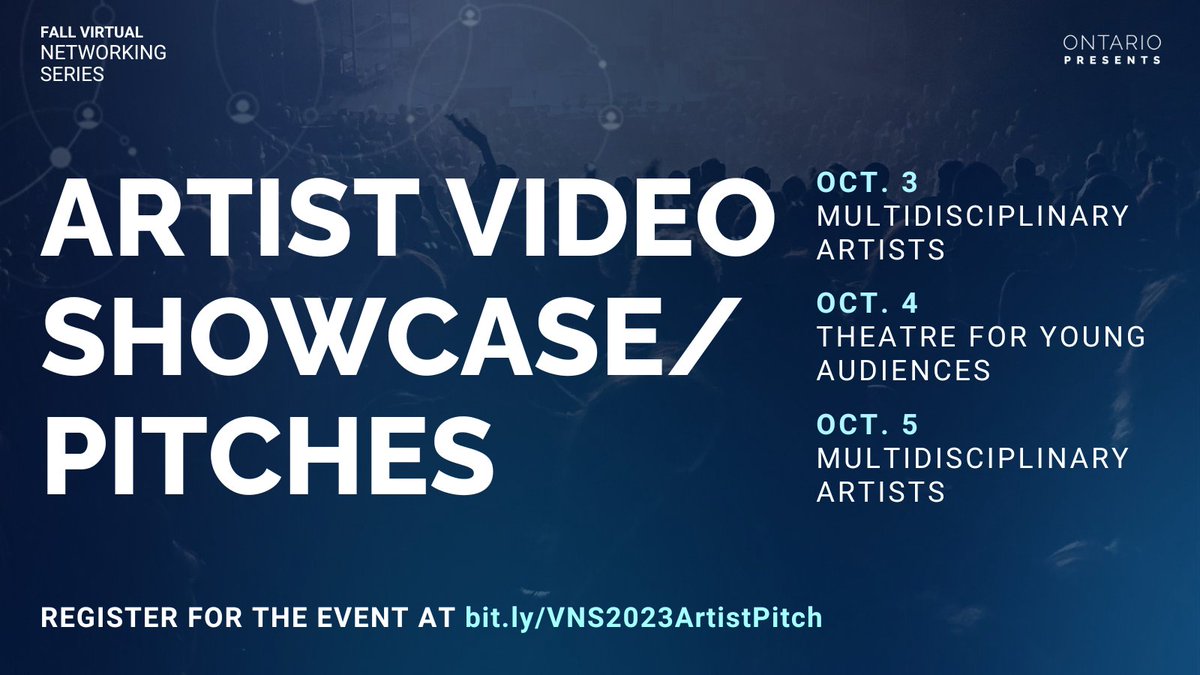 Only 5 days left to register for the #FallVirtualNetworkingSeries Artist Video Showcase/Pitches on Oct. 3rd - 5th! Learn more and register for the event at bit.ly/VNS2023ArtistP…

#Networking #ArtistPitch #CdnArts