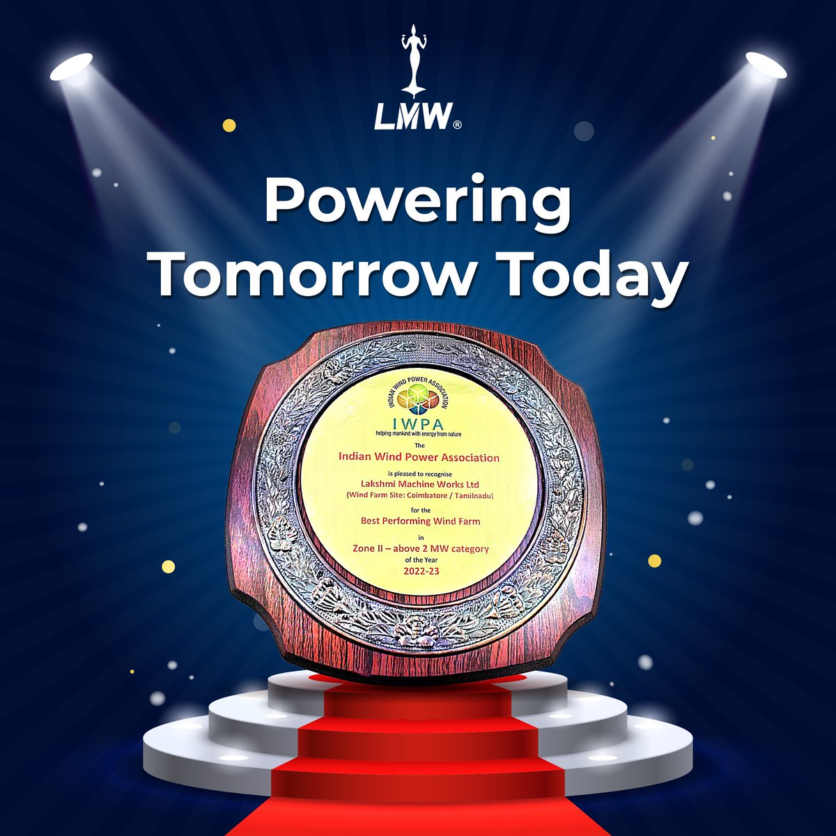 lmwlimited's tweet photo. Thrilled to announce that LMW Wind Farm has been honored with the Best Performance Award for our 2MW+ wind turbine generators in Zone II for 2022-2023 by the Indian Wind Power Association!
#LMWWindFarm #SustainableEnergy #BestPerformanceAward https://t.co/iWMGCwp47E