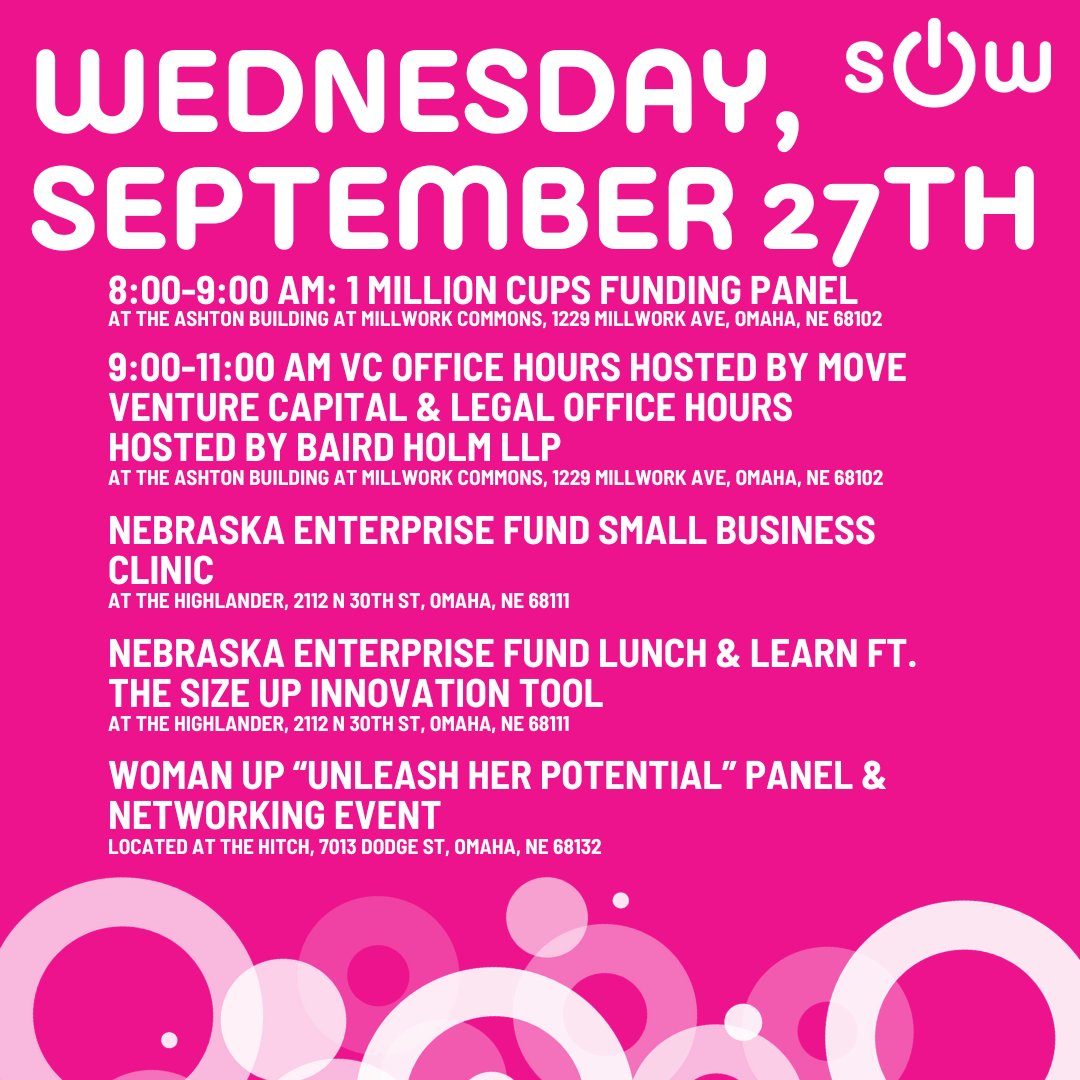 startupOMAweek's tweet photo. Check out our lineup of events for day 3���⃣ of Startup Omaha Week. We hope you'll join us for an event that suits your entrepreneurial journey or aspirations. 

Pre-register today at https://t.co/qTOCa6iWsh. 

#startupomahaweek #entrepreneurship #startups #omaha https://t.co/P8fd5PFlbz