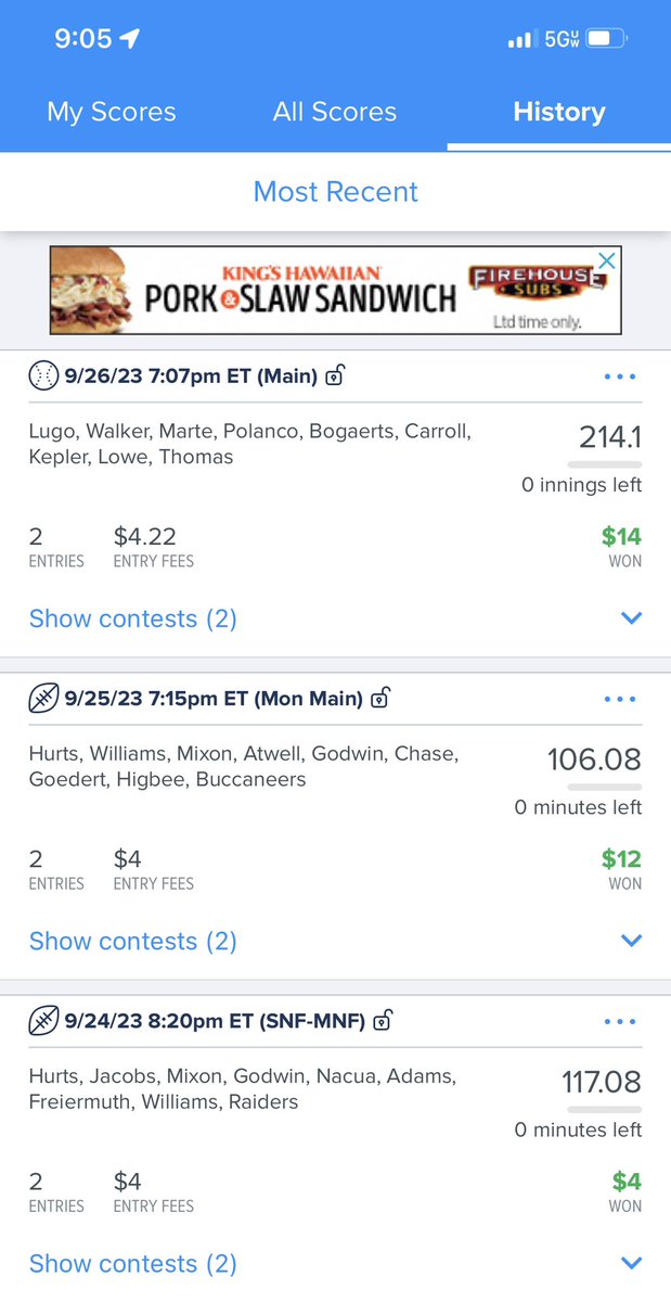 chadstormo's tweet photo. @ClubLegendDfs @IamLegendDFS MLB cashed everything!!!! Man, when your hot, your hot!!! Thank you bro https://t.co/YaR5MEXYT9