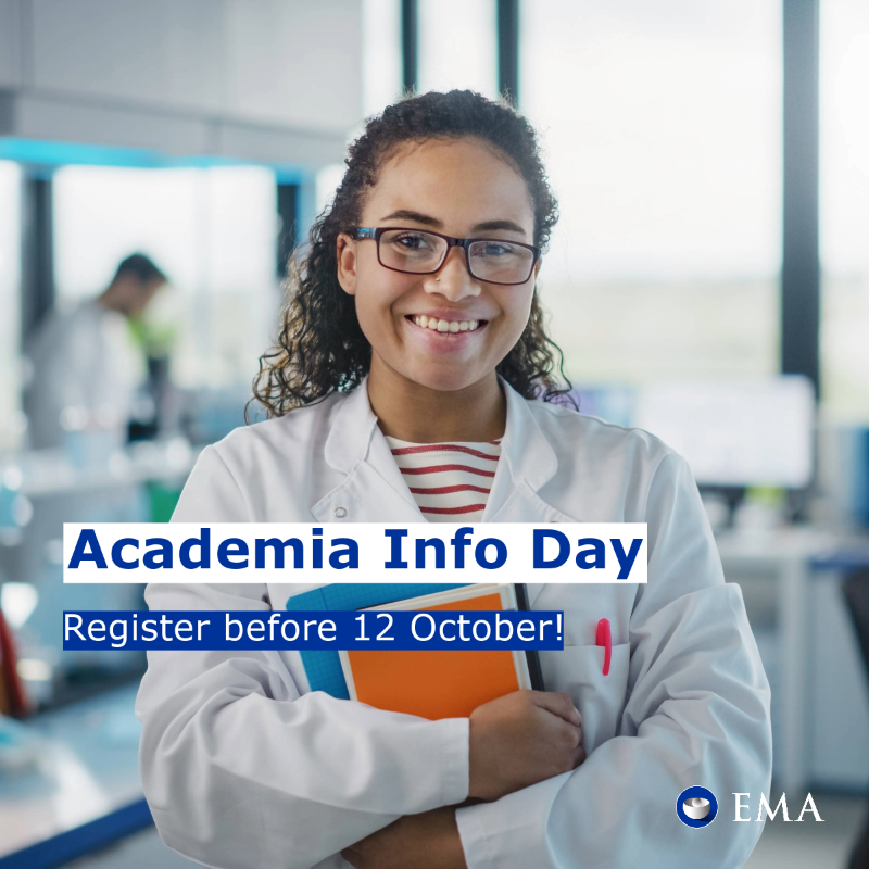 EMA_News's tweet photo. University students 🎓, researchers 🔬, EMA is opening its doors!

Interested in learning about EMA’s role in public &amp; animal #health, unique #career opportunities &amp; network with peers and EMA staff?

⏰ Register now for our #Academia Info Day on 10 Nov and visit us in 🇳🇱

#STEM