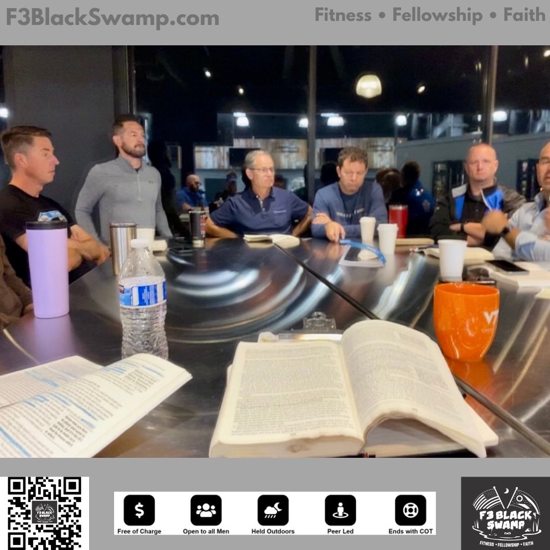 F3BlackSwamp's tweet photo. VQ’s, belated birthdays, and Freed to Lead oh my! 

The men of the Swamp got after it at 4 AO’s to focus on 1st F and another AO with a #FreedToLead study to focus on 3rd F. All got better. 

#F3 #F3BlackSwamp #IronSharpensIron #Fitness #Fellowship #Faith https://t.co/Zj3rhPiJ6V