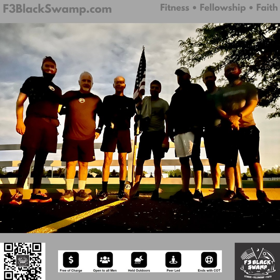 F3BlackSwamp's tweet photo. VQ’s, belated birthdays, and Freed to Lead oh my! 

The men of the Swamp got after it at 4 AO’s to focus on 1st F and another AO with a #FreedToLead study to focus on 3rd F. All got better. 

#F3 #F3BlackSwamp #IronSharpensIron #Fitness #Fellowship #Faith https://t.co/Zj3rhPiJ6V