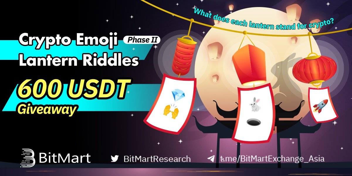 BitMartResearch's tweet photo. 🏮Crypto Emoji Lantern Riddles｜Phase 2⃣️

🤔What does each lantern stand for crypto?
🎁 600USDT/200 winners

🔹Follow @BitMartResearch @BitMartExchange
🔹Fill https://t.co/i1IPTXiRMn
🔹RT &amp; Tag 3 frds
🔹Join https://t.co/2Ct0IlNidd

✨Reg:https://t.co/KaliW2cz3t
#Giveaway… https://t.co/WiPFMGcohi