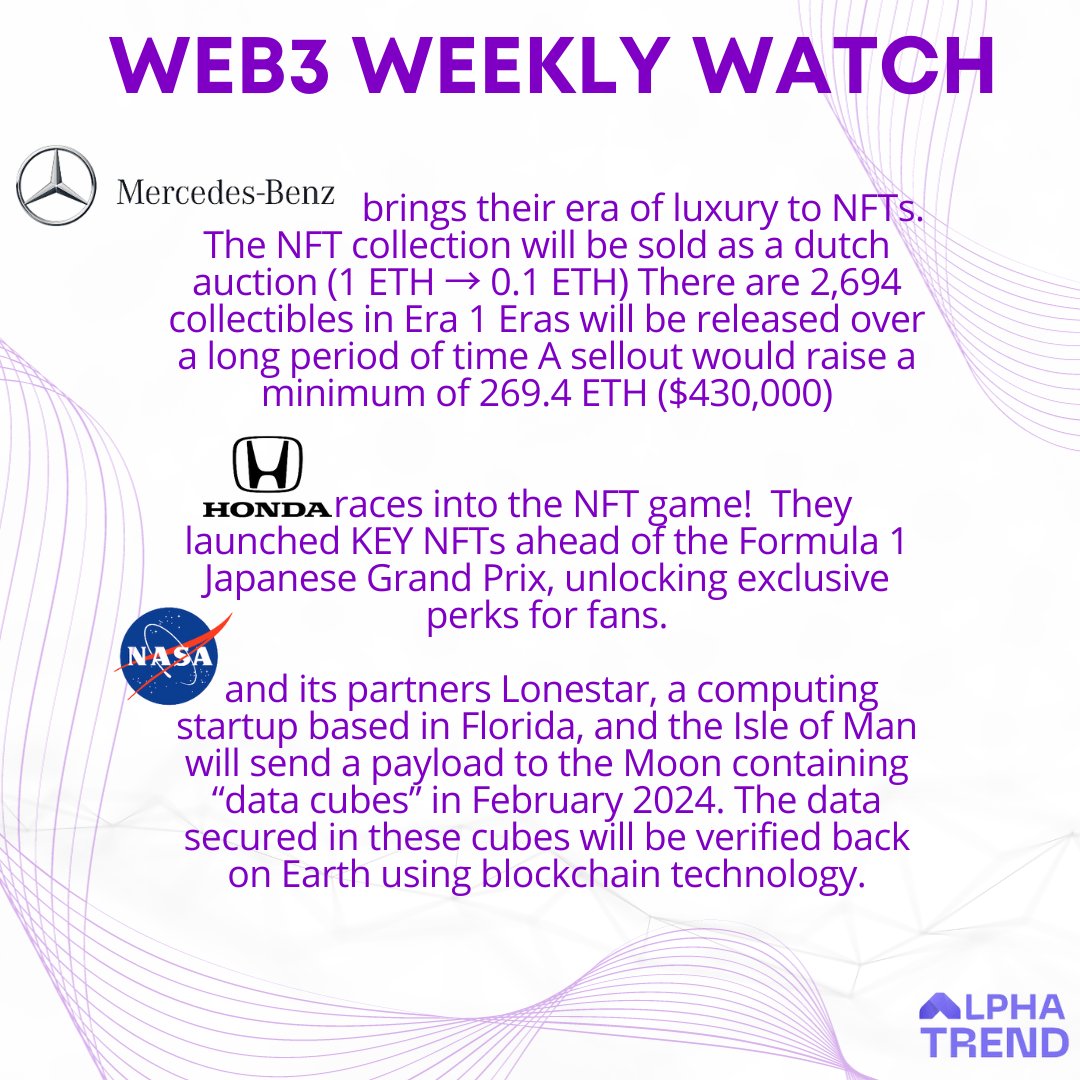 Web3 Weekly Watch
#MercedesBenz #Web3 #NASA #Honda