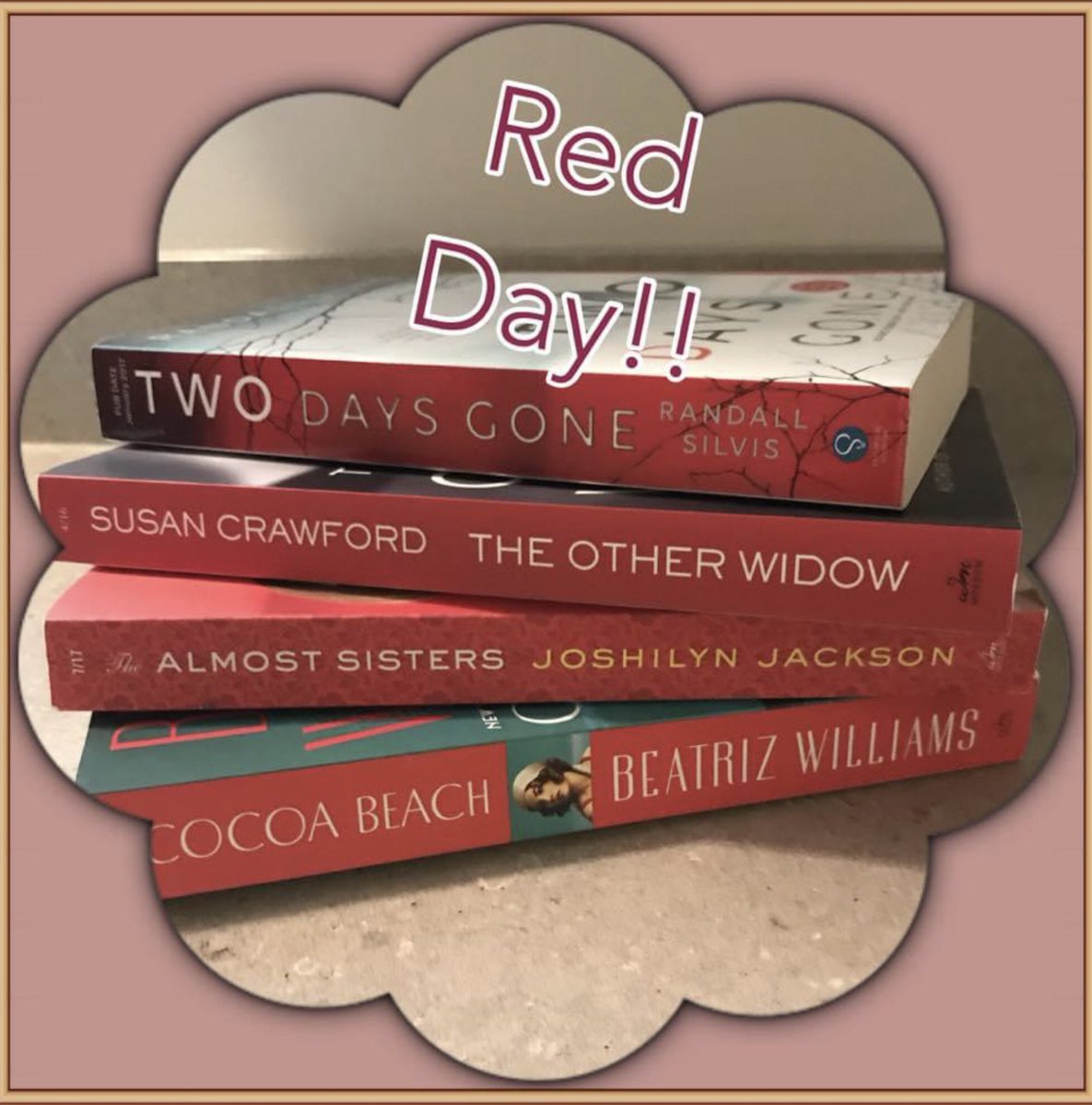 I randomly made today RED DAY!

How many RED covers can you find?

All are good reads - have YOU read any?

<a href="/randall_silvis/">Author Randall Silvis</a> 
<a href="/crawfordsusanh/">Susan Crawford</a> 
<a href="/JoshilynJackson/">Joshilyn Jackson</a> 
<a href="/authorbeatriz/">Beatriz Williams</a>