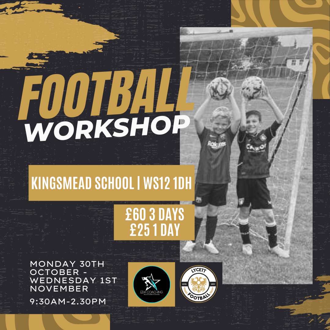 LycettFootball's tweet photo. OCTOBER FOOTBALL WORKSHOP!🔥

After the success of the first workshop we are bringing one back in the OCTOBER HALF TERM!✅

If you are looking to develop your tactical &amp; technical skills all whilst enjoying the beautiful game over the half term this is the place to be⚽️ 1/2 https://t.co/EXJras6Bkq