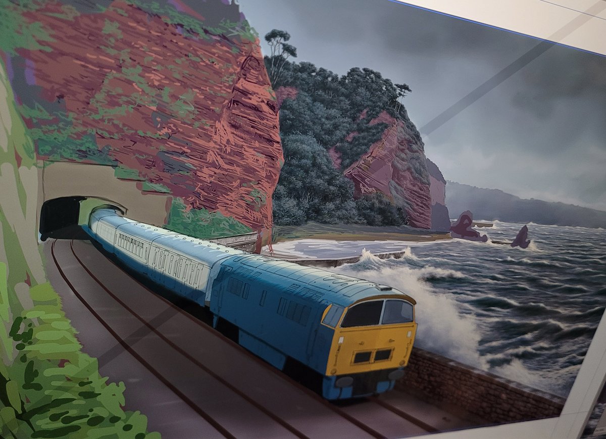 TomTheDoodler's tweet image. What I'm working on...
Background cliffs almost done, cliffs above train next up - then the train itself and some nice flowery stuff in the foreground!
#class52 #Devon #railways