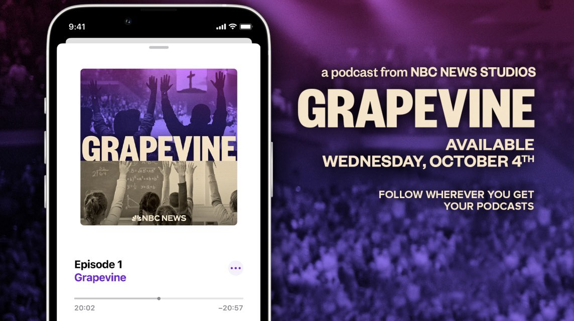 ahylton26's tweet image. The team that brought you the podcast Southlake is back! But this time, @Mike_Hixenbaugh and I went to the town next door.
GRAPEVINE is a story about religion, power, and what it means to protect children. Listen to the trailer now. First ep out Oct 4
link.chtbl.com/grapevine_sc