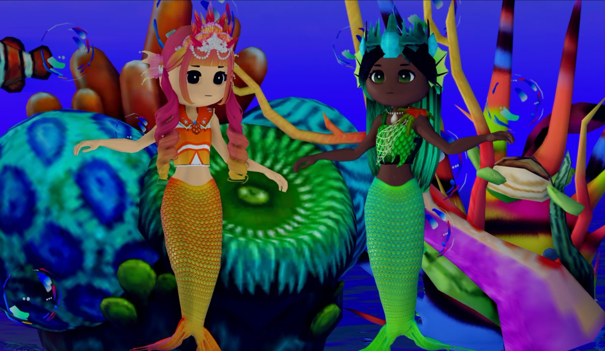 Mermaids - Orange + Emerald Green Hair: @OfficialAwhxliv + @EvilArtist_ Crowns: @WearBlueberry + @AlduinLod Ears: @KestrelBLOX + @eliserrss Dynamic Head: @Blizzei_ Top: @xujz0123 Top Combo: @Cathy_N_UGC + @AmbiQT UGC Body: @SoulskorRBLX