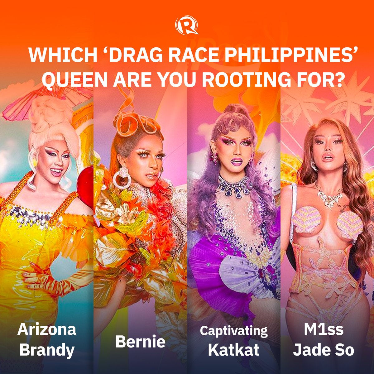 rapplerdotcom's tweet photo. BOOGSH! We are now down to the top four for season two of βDrag Race Philippines.β
Who are you rooting for to take the crown? #DragRacePH https://t.co/UCYSte5Chi https://t.co/TlNJ9sPvny