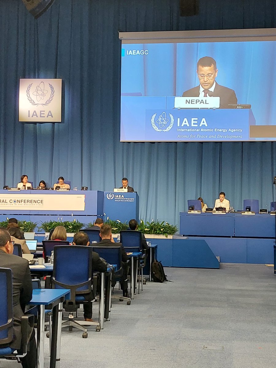 EoN_Vienna's tweet photo. Delivering a statement, Ambassador Bharat Kumar Regmi reiterated Nepal's commitment to peaceful nuclear technology, disarmament, and further collaboration with the IAEA. #IAEA #Nepal #PeacefulTechnology #GlobalCollaboration #IAEAConference @bharatregmi9 https://t.co/jTvCFAtoPf