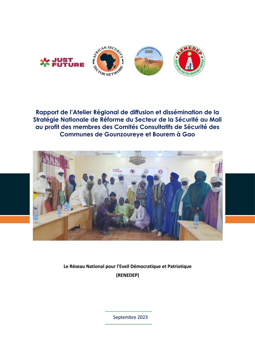 Dans cette nouvelle #newsletter (shorturl.at/drIQ1), figure le rapport de l’atelier organisé par @RenedepMali pour la diffusion & la dissémination de la stratégie malienne de #RSS au profit des comités consultatifs de Gounzoureye & Bourem à #Gao 

@Just__Future  
#Mali