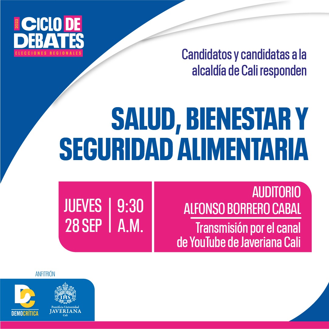 Te invitamos a participar en el 4to Gran Debate, donde tendrás la oportunidad de conocer de primera mano las propuestas de los candidatos y candidatas para mejorar la Salud🩺, el Bienestar🫂 y el Sistema Alimentario🌽 en Cali.

Inscríbete aquí:👇🏼 bit.ly/DebatePUJ