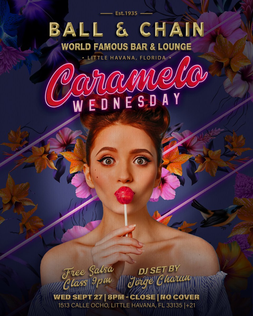BallAndChainBar's tweet image. TODAY: #LiveSalsa noon to 6 p.m., #LiveJazz 6 to 9, then #CarameloWednesday with @DJJorgeCharun + a FREE #SalsaClass, 9

TOMORROW: #SalsaNight ft. @DJElRusso, 8 and a FREE #SalsaLesson, 9

#supportlocal ballandchainmiami.com
🍍💚