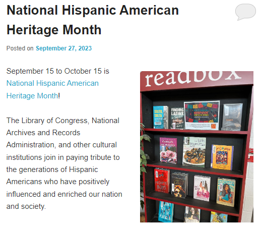 CALibrary1's tweet photo. September 15th - October 15th is National Hispanic American Heritage Month! The latest CA Library Blog post highlights Latine authors with a podcast from @bookriot and a list of books, eBooks and audiobooks from the library's collection... https://t.co/gyzSGe28x3 https://t.co/yu6OpYLOgm