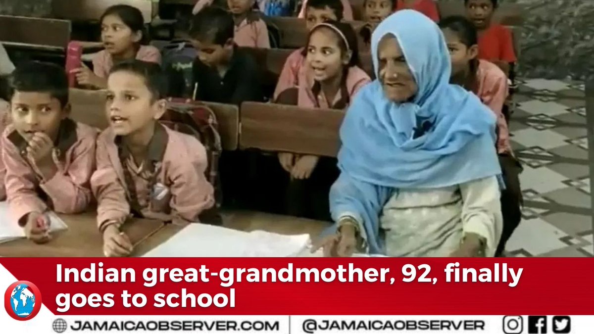 JamaicaObserver's tweet photo. An Indian great-grandmother aged 92 has learned to read and write after going to school for the first time and inspiring others to join her, media and officials said Wednesday.

Salima Khan had a lifelong dream of being able to read and write.
https://t.co/P1V5uASdHr https://t.co/4RjzVfvw2v