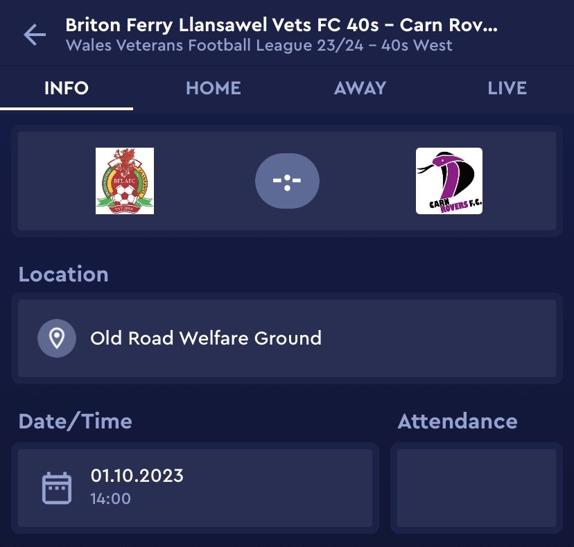 On Sunday 1st October <a href="/bflafc/">BFL AFC</a> Vets over 40s continue their <a href="/WalesVets/">Wales Vets Football</a> league campaign against @CarnRoversFC97 ⚽️

2pm kick off at Old Road with refreshments available  <a href="/BarRed2012/">Bar Red</a> 🍺

Follow the game on the Cymru app if you can’t make it down to watch