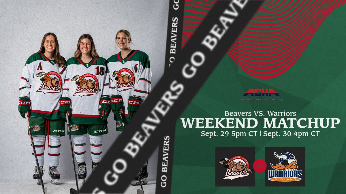 MSUBeaversWHKY's tweet photo. 🚨WEEKEND MATCHUP🚨

This week the Beavers will travel to Nebraska to face off against the Midland Warriors for their first in-season games! 
 #BuildTheDam | #OnwardBeavers https://t.co/02gDh4tu0n