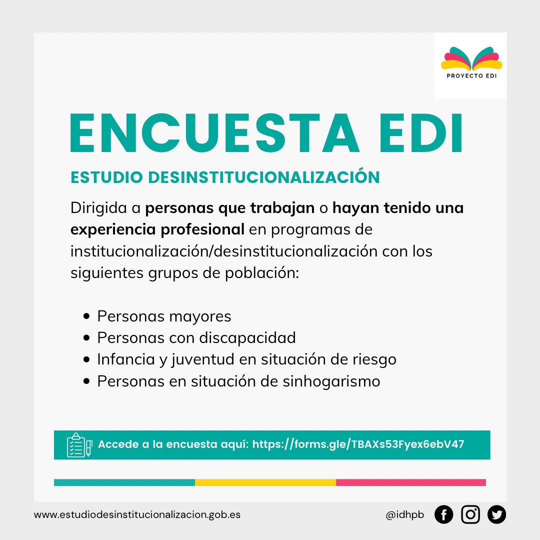 idhbc_uc3m's tweet photo. 🟢Desde el #EstudioEDI hemos elaborado una encuesta para conocer la situación actual del modelo de apoyos y cuidados que se proporciona en España. 

📲Accede a la encuesta aquí: https://t.co/ScQb0j7cfD
👉Conoce más sobre el #EstudioEDI: https://t.co/4efyigHqb9 https://t.co/OVwGiRo37W