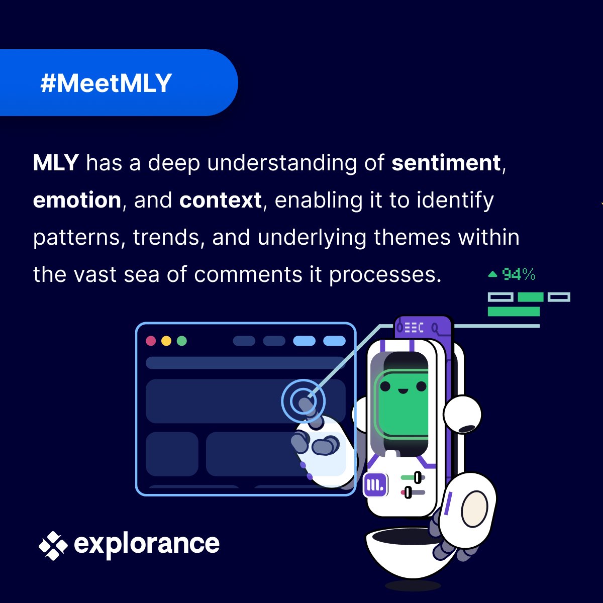 explorance's tweet photo. What if you could analyze and categorize 1M comments in 1 hour? Can you imagine the insights you would discover to drive student and employee retention? You don't have to imagine: get ready to #MeetMLY! 👇 https://t.co/2wsEA8clP7 

#FeedbackAnalytics #PeopleInsight https://t.co/DlTf8Zgkyp
