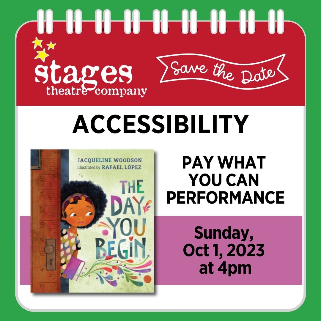 Save the Date & Spread the Word: The Pay What You Can Performance of THE DAY YOU BEGIN will be this Sunday, October 1, 2023 at 4PM. 
Learn more: bit.ly/stcpwyc
#AccessibleTheatre #TheatreforEveryone
#ThinkHopkins #PayWhatYouCan
#TheDayYouBegin