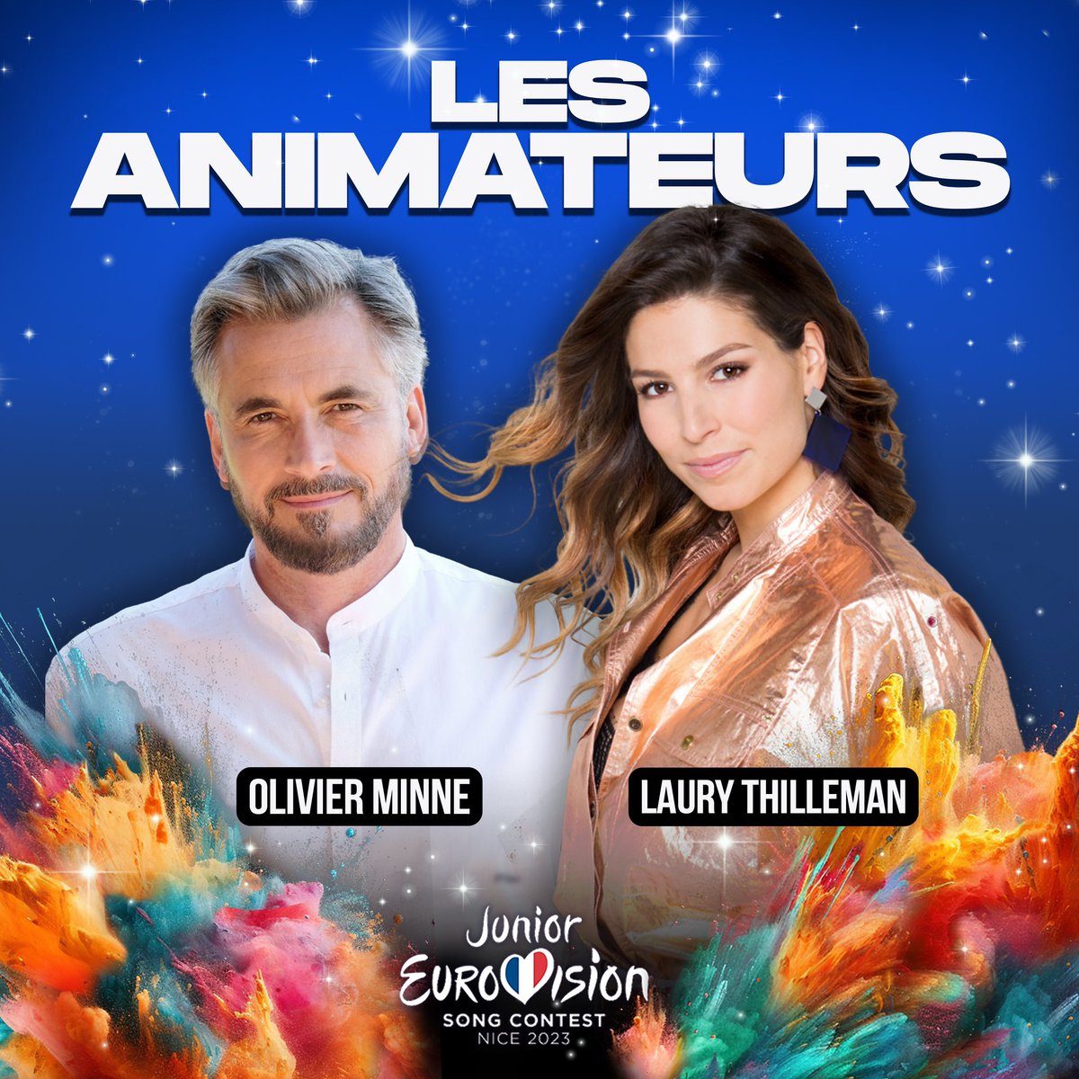 C’est l’heure de vous dévoiler en images nos supers animateurs pour l’Eurovision Junior 2023 🎉 Si on vous dit Olivier Minne, Laury Thilleman… ça vous parle ? 😎 Ces icônes de la télévision vous guideront à travers cette incroyable aventure musicale 🎤 #Eurovisionjunior2023